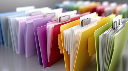 Colorful Array of Office Folders Organized in Neat Rows for Efficient Document Management
