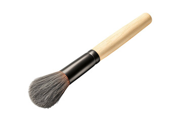 Makeup brush with wood handle, soft bristles, black ferrule