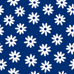 White Daisy Seamless Pattern on Navy
