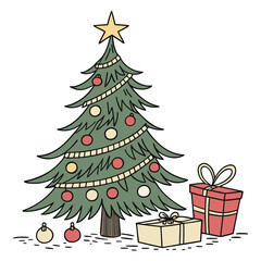 Christmas decorating ideas with a Christmas tree vector design on a white background