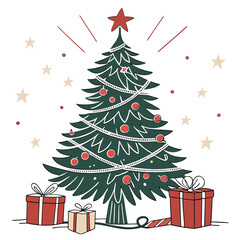 Christmas decorating ideas with a Christmas tree vector design on a white background