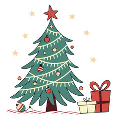 Christmas decorating ideas with a Christmas tree vector design on a white background