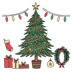 Christmas decorating ideas with a Christmas tree vector design on a white background