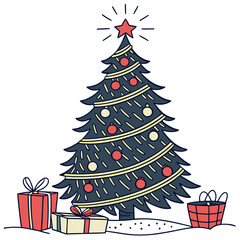 Christmas decorating ideas with a Christmas tree vector design on a white background