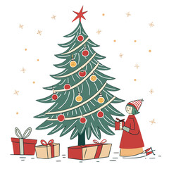 Christmas decorating ideas with a Christmas tree vector design on a white background