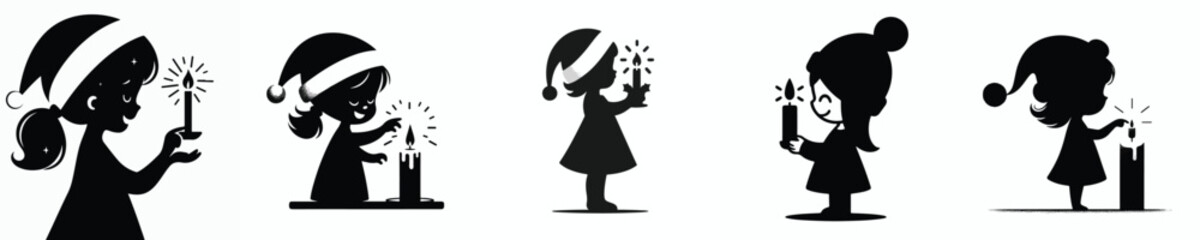 vector silhouette of a little girl carrying a Christmas candle