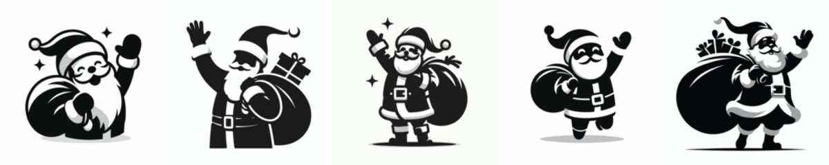 silhouette of santa claus waving his hand carrying a sack of gifts