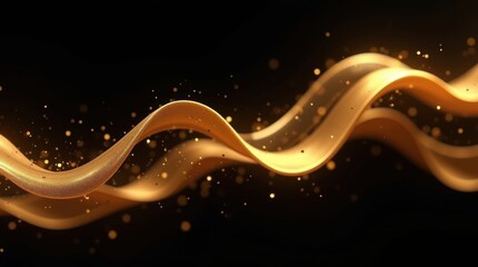 Abstract golden wave with sparkling particles on black background