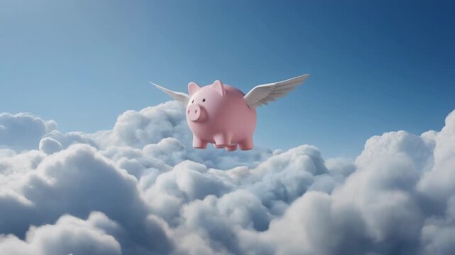 Flying piggy bank symbolizes financial freedom and creativity in savings, perfect for inspiring visuals