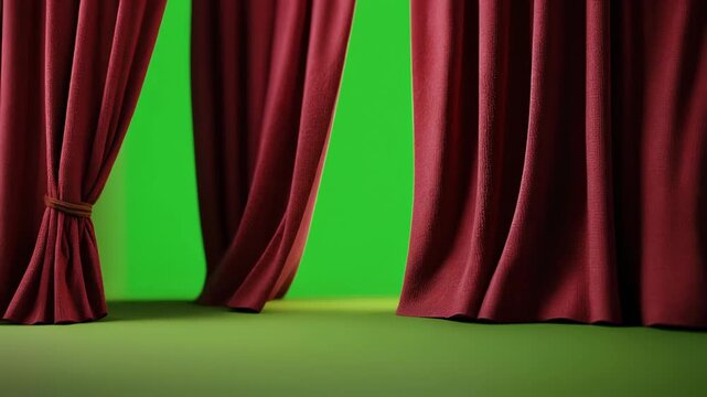 Elegant burgundy curtains draped against a vibrant green backdrop for interior design inspiration
