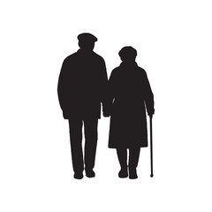 Elderly Couple Walking Hand in Hand
