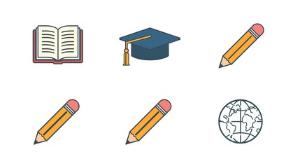 Back to school education icons set featuring colorful pencils and drawing tools