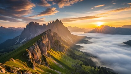 Golden Sunrise Over Majestic Mountain Landscape