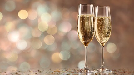 Party celebration with champagne and sparkling festive bokeh backdrop