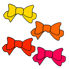 元気でポップな手書き風リボンのイラストセット（赤・オレンジ・黄色）