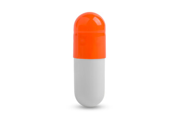 White and orange pill capsule isolated on white background, with clipping path