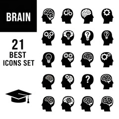 21 best brain icons set isolated on transparent background