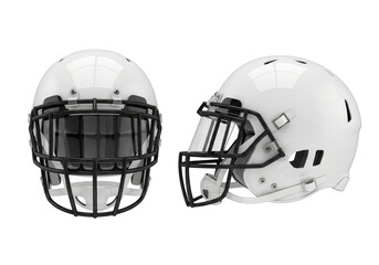 Two white football helmets isolated on transparent background