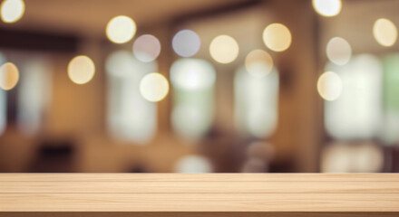 Modern Office concept. Clean tabletop for business presentation on blurred background of contemporary workspace interior with bright white lights for professional product display