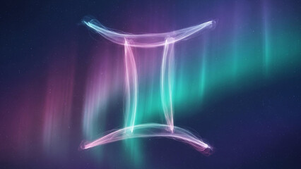 Ethereal Gemini Zodiac Sign in Cosmic Aurora