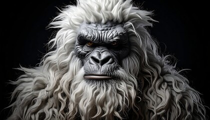 Close-up of a fearsome creature, covered in white fur