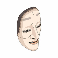 Traditional Japanese Noh Mask Flat Illustration Cultural Performance Art