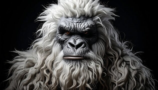 Close-up of a fearsome creature, covered in white fur - Powered by Adobe