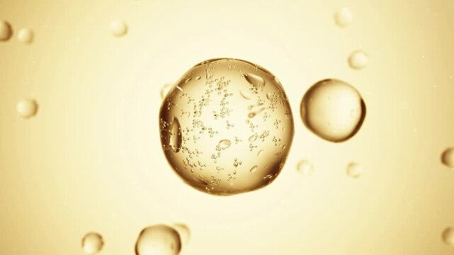 Golden essence penetrates deep skin cells, activates skin cell regeneration, support sagging skin, eliminates facial wrinkles, concept skin care laser beauty. Anti-aging, Cosmetic ads, 3D animation.