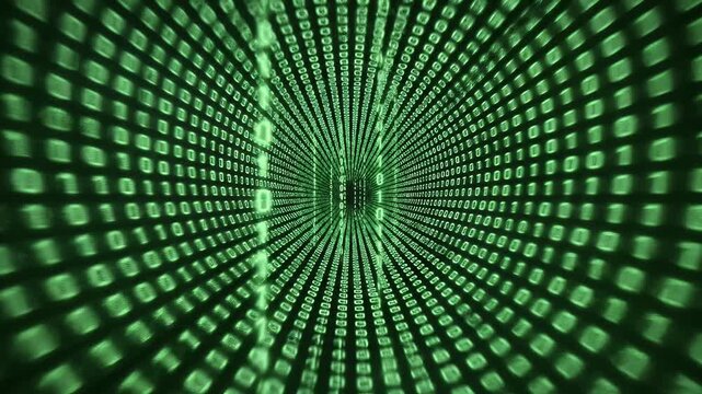 Digital data stream tunnel with binary code technology concept futuristic background.