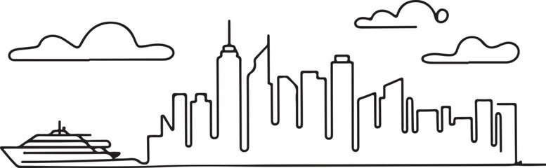 Continuous Line Sydney Skyline from a Ferry Angle in a Minimal Artistic Illustration