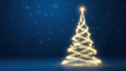 Sparkling Golden Christmas Tree Made of Glitter on Dark Blue Background