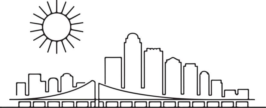 Continuous Line Tampa Skyline with Sunshine Skyway Silhouette Minimal Artistic Illustration