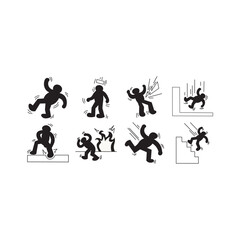 People in Hazardous Situations. Unique Hand-Drawn Illustrations Representing Slips, Drowning, Falling Down Stairs, and Safety Education.