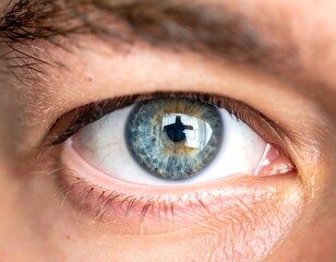 Obraz premium Close-up view of a blue human eye, showing intricate details