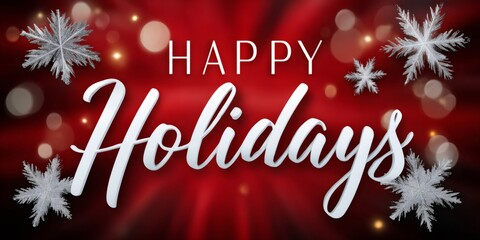 Happy Holidays greeting card with snowflakes and bokeh