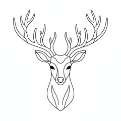 A majestic black and white line art deer head with large elegant antlers