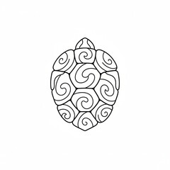Stylized Turtle Shell Adorned with Intricate Geometric Swirl Patterns Line Art
