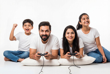 Indian Family Joyfully Playing Video Games Together