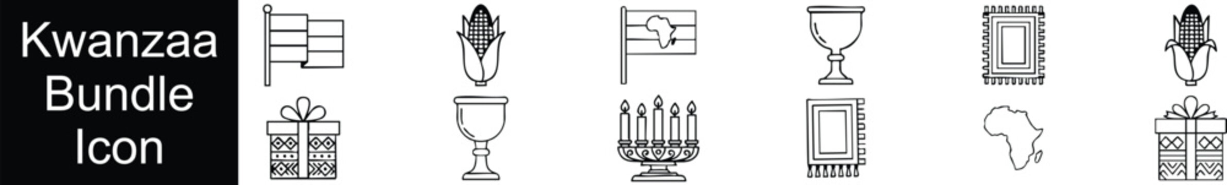 Kwanzaa Holiday Icon Set: Outline Bundle with Symbols and Elements