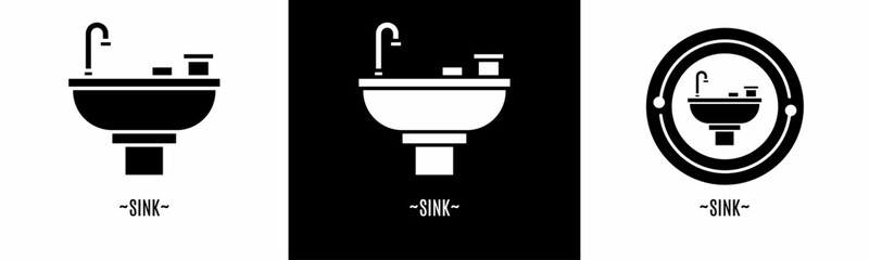 Sink logo set. Collection of black and white logos. Stock vector.