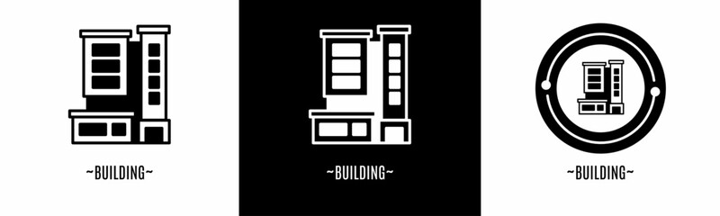 Building logo set. Collection of black and white logos. Stock vector.