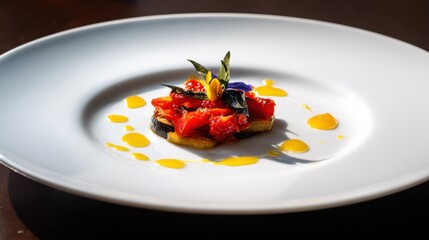 Ratatouille Garnished with Edible Flowers on Plate