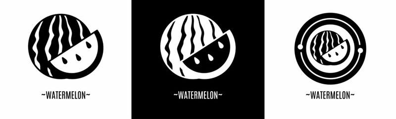 Obraz premium Watermelon logo set. Collection of black and white logos. Stock vector.