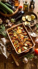 Rustic Still Life of Ratatouille with Vegetables