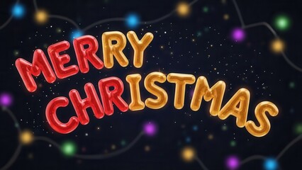 Merry Christmas Red and Gold 3D Inflatable Text with Festive Bokeh Lights on Dark Background
