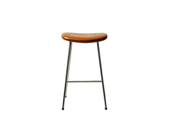 Wooden-seat stool with metal legs, centered on black ground