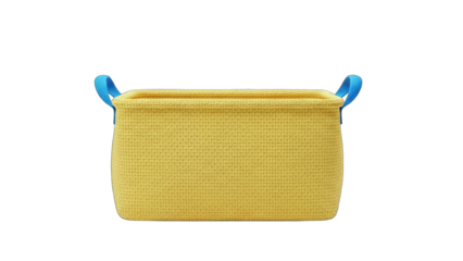 Yellow Basket with Blue Handles on White Background