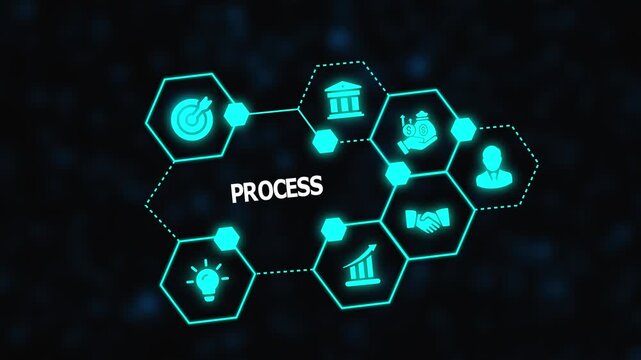 Digital process concept showcasing structured workflows, connected system stages, and efficient technology-driven operations.