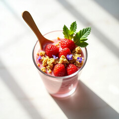 Summer Breakfast: Berry Smoothie Parfait with Granola and Mint