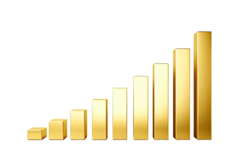 Rising golden bars illustrate growth on black
